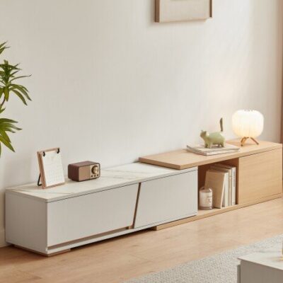 Shopro Extendable TV Stand – Wood & Grey | Shopro Trinidad