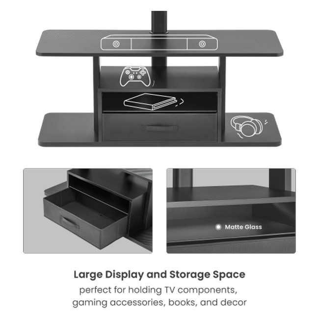 TV Stand with Mount, Shelf & 6 Compartments – Black | 37″–80″ TVs | Shopro Trinidad at Shopro Trinidad