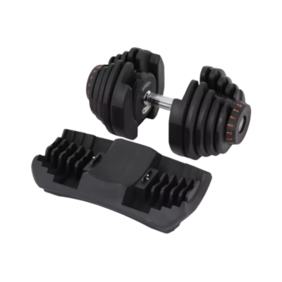 40KG Adjustable Dumbbell with 10 Weight Plates & Stand – Cast Iron – Black