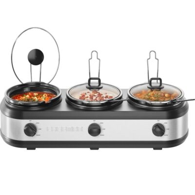 Chefman 7.5 Qt Triple Slow Cooker & Buffet Server – 3-Pot Food Warmer – RJ15-25-TRO-PM
